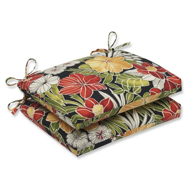 Set of 2 Clemens Noir Outdoor Patio Chair Seat Cushions with Ties 18.5