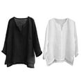 thumbnail image 4 of Men Casual Summer Solid Color Long Sleeve V Neck Slitting Hem Loose T-shirt Top, 4 of 8