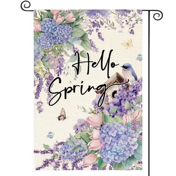 Sm:)e Lavender Hydrangea Spring Garden Flag 12x18Inch, Polyester, Fade&Weather Resistance, Outdoor Banner
