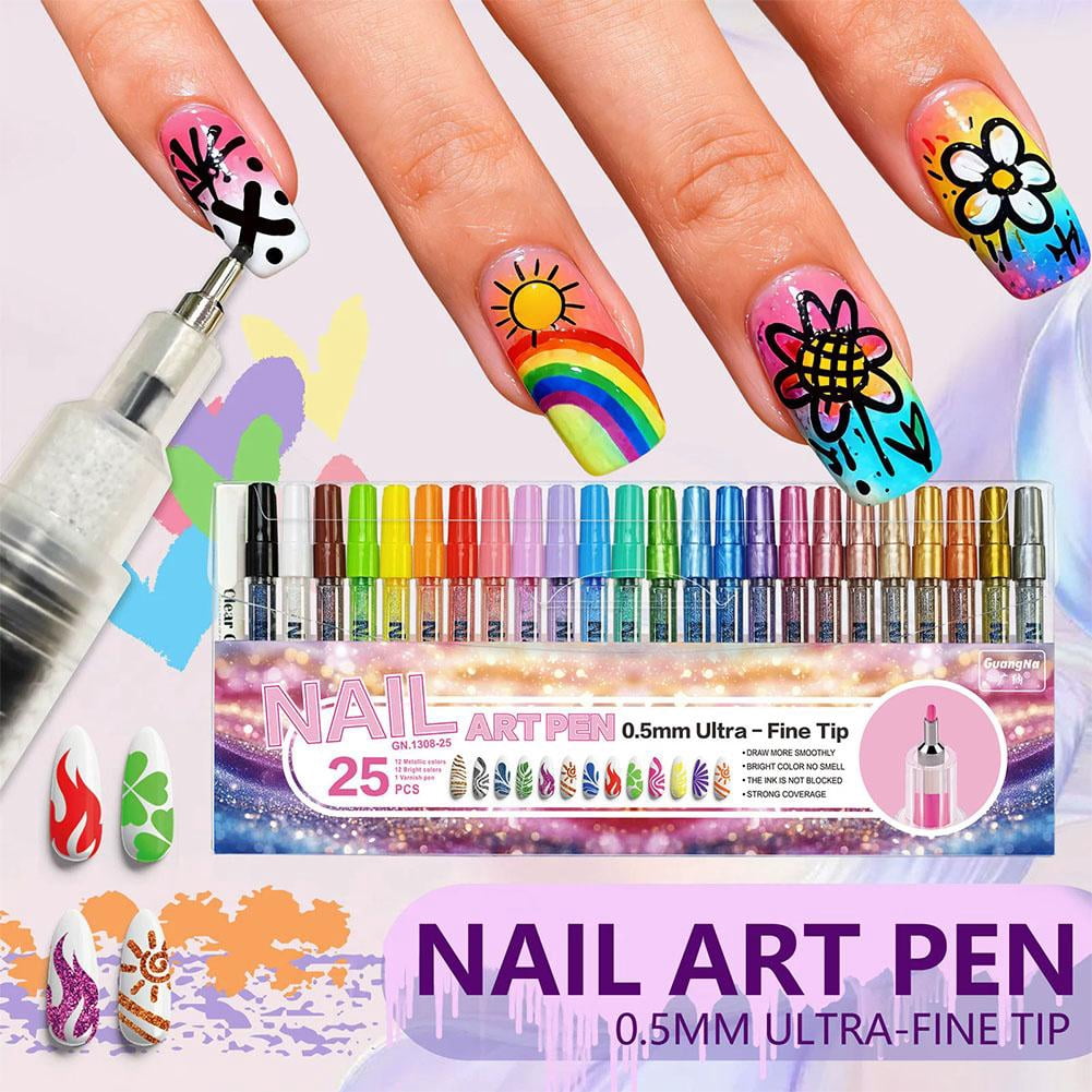 Colors Glitter Nail Art Pens Set, 0.5mm Nail Polish Pens Acrylic Paint Markers for Nails, Quick Dry, Long Lasting Nail Art Markers for Professional Manicure, Home & Salon Use