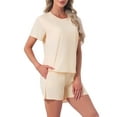 thumbnail image 4 of INSPIRE CHIC Women's Pajama Set Short Sleeve Top with Built-in Bra and Shorts Comfy Sleepwear Lounge Sets with Pockets M Beige, 4 of 6