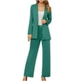 thumbnail image 3 of Dazajoo Limited Time Deal 2 Piece Blazer Outfits for Women Comfy Long Sleeve Lapel Jacket with Wide Leg Pants Suits Solid Color Casual Business Dressy Sets,Army Green,M, 3 of 8