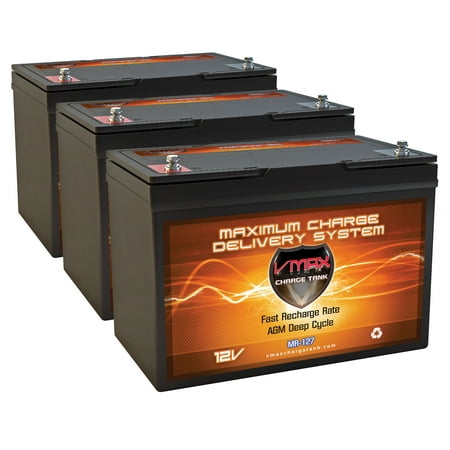 QTY3 VMAX MR127-100 12V 100AH AGM Deep Cycle Group 27 Batteries for 36 Volt 36v Electric Trolling Motors (3x12 Volt 100Ah Grp27
