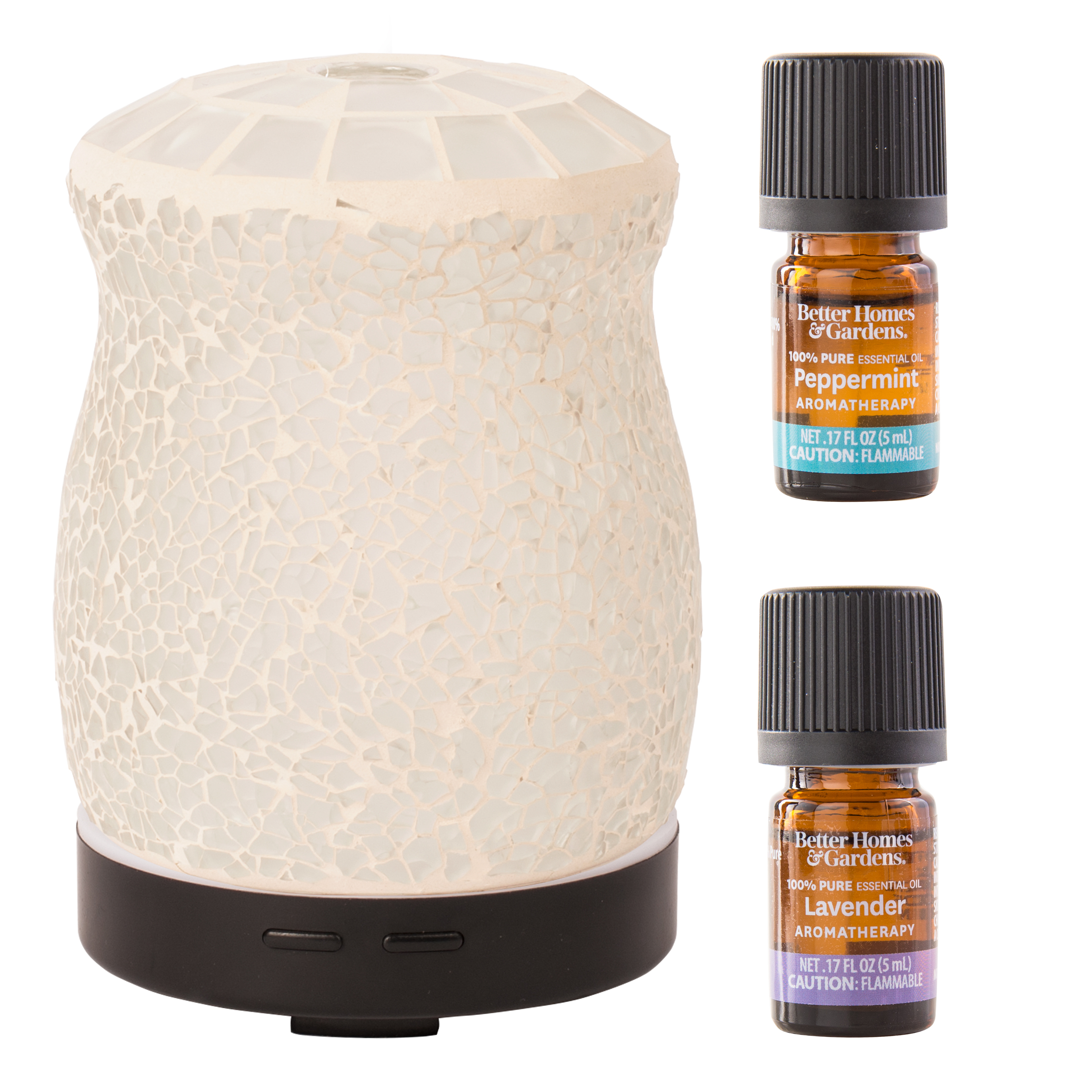 Better Homes & Gardens 3 Piece 100 mL Cool Mist Ultrasonic Aroma Diffuser Set, Crackled Mosaic