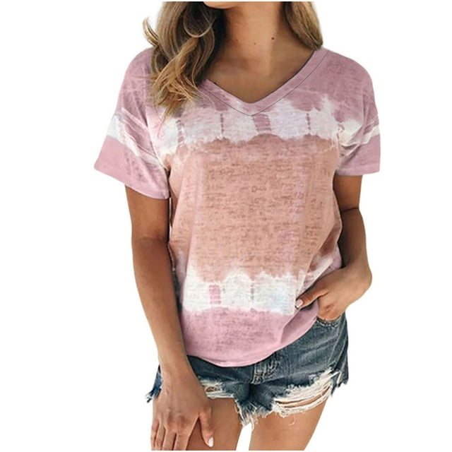 Hauts d'Été Décontractés Mode Femme Blouse à Col en V Imprimée Manches Courtes T-Shirt Hauts d'Été Machine à Imprimer T-Shirt