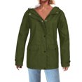 thumbnail image 2 of BiZtdJrK Raincoat for Women Fleece Lined Warm Hooded Winter Jackets Casual Zip Up Waterproof Rain Jackets Plus Size Trench Coat Outerwear with Pockets Best Sales Today Army Green M, 2 of 8