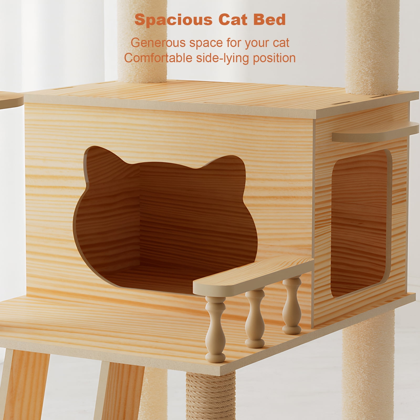 59" Modern Cat Tower, Wood Cat Tree Tower for Indoor Cats, Cat Treewith Sisal-Covered Scratching Posts and Top Perch, Cat Condo with Acrylic Hammock for Small Large Cats&nbsp;
