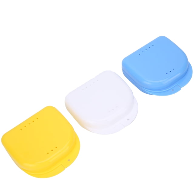 Estuche para dentaduras postizas BuyWeekMX 3 piezas Blanco Azul Amarillo