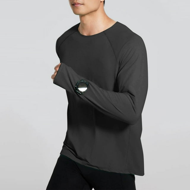Vente Liquidation de Chemises pour Hommes! Chemises Raglan à Manches Longues pour Hommes Couleur Unie Protection Solaire UV Chandail Athlétique pour la Randonnée la Course l'Entraînement Maillot Dermoprotecteur