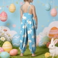 thumbnail image 4 of mgoYE Toddler Girl Summer Outfits Girls Easter Jumpsuits Spaghetti Strap Sleeveless Loose Romper Long Pants with Pockets Kids Clothes(Sky Blue,9-10 Years), 4 of 6