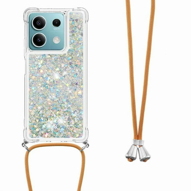 Funda FOXDOCK para Xiaomi Redmi Note 13 5G con Cuerda Ajustable, Brillo Líquido, Protección Antigolpes y Lente – Ideal para Regalo