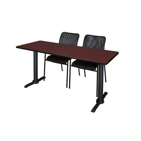 UPC: 0843532048832 | Regency Cain 66 x 24 Training Table- Mahogany & 2 Mario Stack Chairs- Black