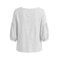 thumbnail image 6 of ZGRBOU 3/4 Sleeve Cotton Linen Shirts for Women Square Neck Button Loose Basic Tops Summer Casual Solid Daily T-Shirts, 6 of 6