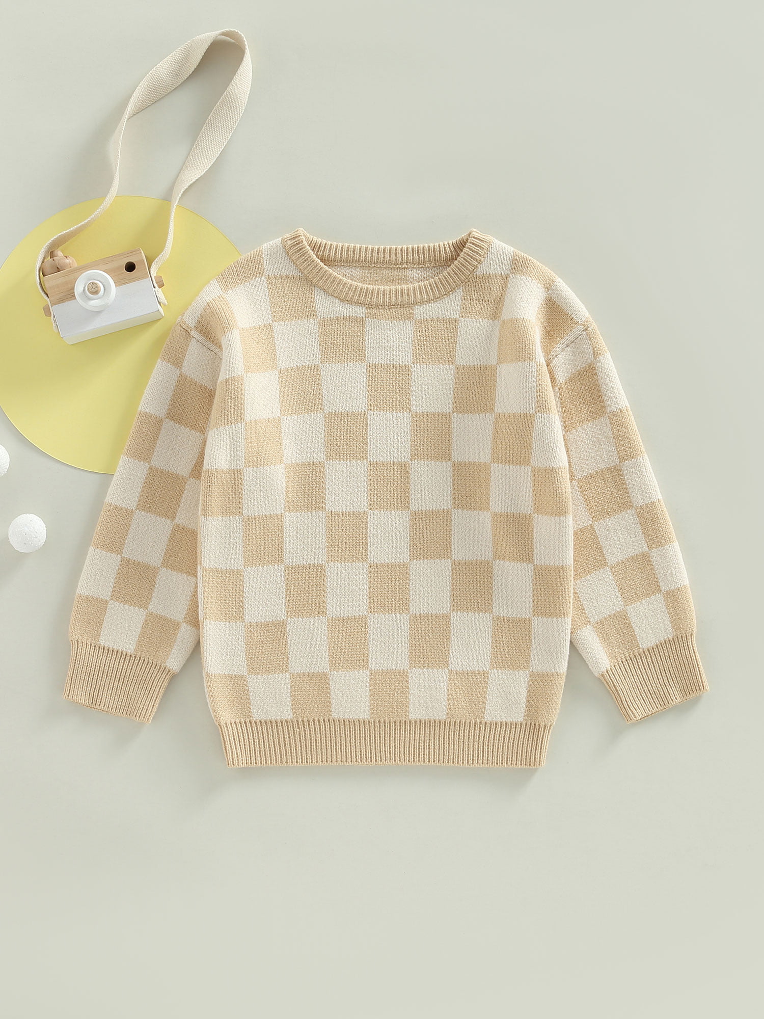Toddler Baby Boy Girl Sweater Checkerboard Knit Crewneck
