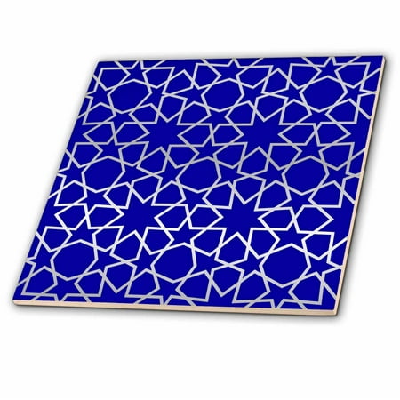 3dRose Silver Stars Outline Geometric Intricate Islamic Art Pattern on Blue - filigree laser cut effect - Ceramic Tile, (Best Way To Cut Ceramic Tile)