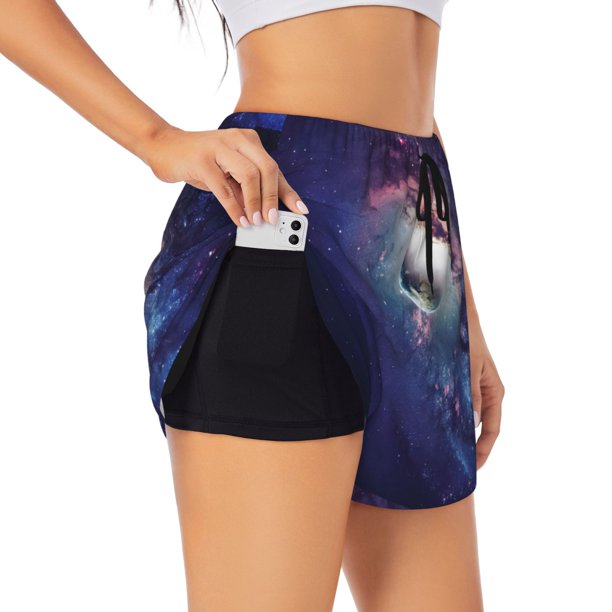 Balery Planets Stars And Galaxies Pantalones cortos deportivos para mujer con forro y dos bolsillos, elásticos, para entrenamiento, gimnasio, yoga-XX-Large