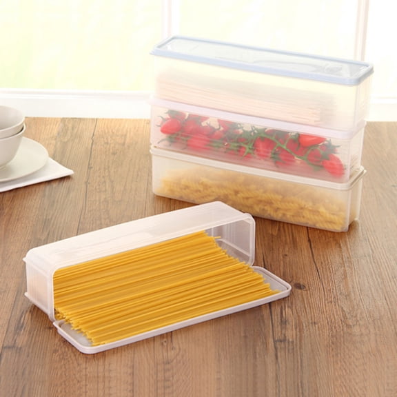 Dream Lifestyle Refrigerator Organizer Containers,Stackable Spaghetti Noodle Clear Plastic Keeper Box with Cover for Kitchen Countertops Cabinets Fridge
