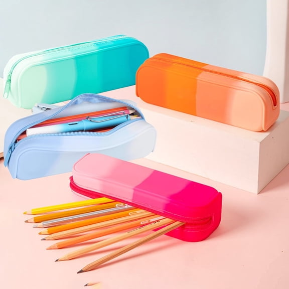 Silicone Pencil Case | Flexible Waterproof Pouch | Large Capacity Organizer for Pens, Pencils, Erasers, Supplies | Durable Silicone | Streamlined Design | 20x5x5cm | 1 Pack | Pink Orange Green Blue