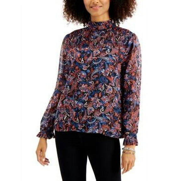MSRP $50 Willow Drive Printed Ruffle-Trim Top Size Large