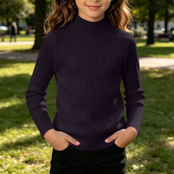 Ynynloco Girls 100%Cotton Long Sleeve Mock Turtleneck Shirts Slim Fit Sweater Pullover Tops Casual Base Layer Top Tee 0-12 Years