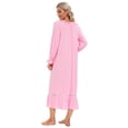 thumbnail image 3 of Women Nightgown Long Sleeve Boat Neck Sleepwear Soft Comfy Loungewear Calf-Length Victorian Style Sleeping Dress Vintage Nightshirt, Pink S-2XL, 3 of 5