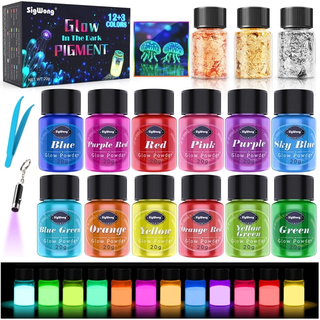 Set de pigmentos en polvo SigWong que brillan en la oscuridad, 12 colores, 20 g