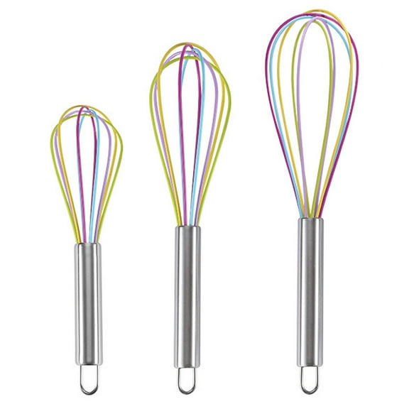 3Pcs 8 10 12Inch Silicone Whisk,Non Stick Kitchen Whisks for Cooking,Stainless Steel Metal Wire Silicone Rubber Coated Wisk,Heat Resistant & Non Scratch,Perfect for Eggs, Bread Wisking Tool