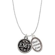 Delight Jewelry Silvertone Medical Caduceus Seal - EMT Best Mom Ever Charm Necklace