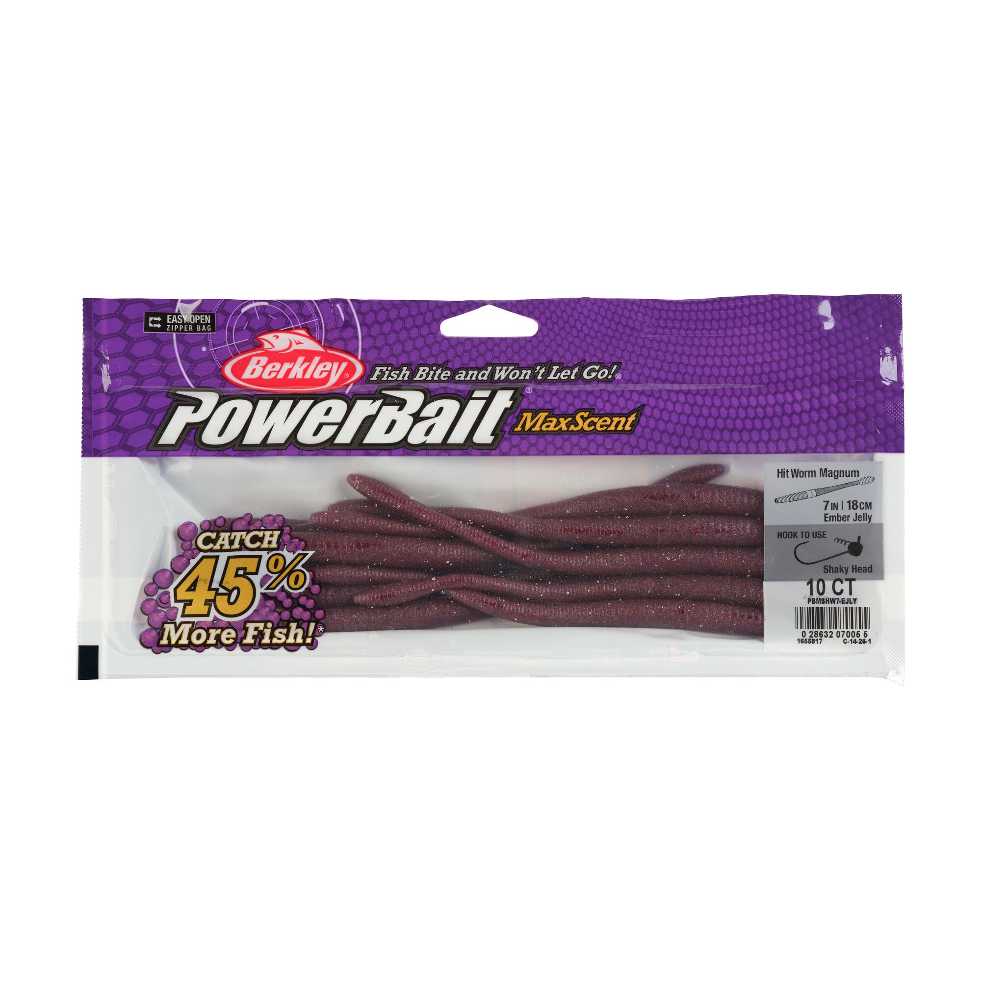 Berkley PowerBait MaxScent Fishing Lure, 7 in, Ember Jelly (10-count)