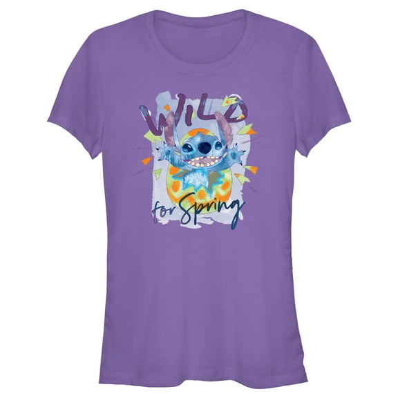 Junior's Lilo & Stitch Easter Stitch Wild for Spring Egg  Graphic Tee Purple 2X Large