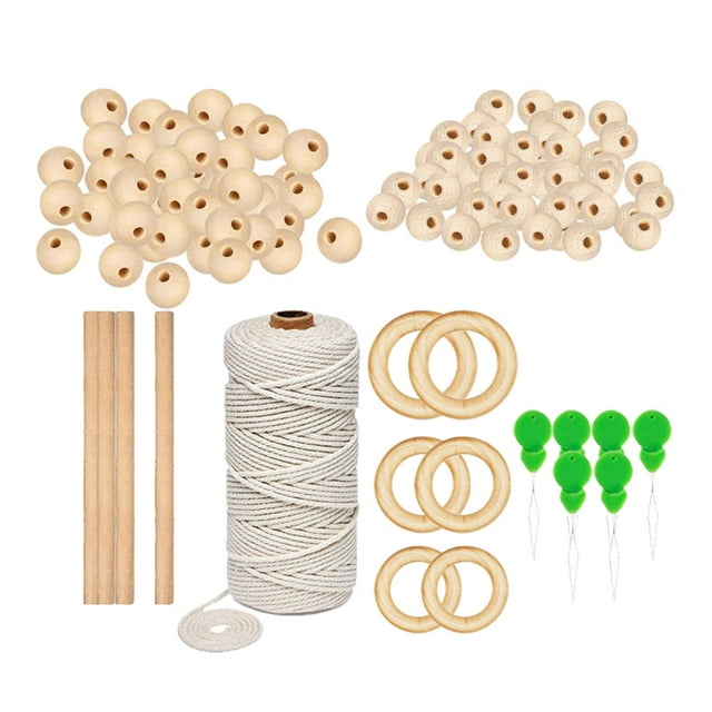 jifeng 3mm Macrame Cord Natural Macrame Rope Macrame Wall Hanging Kit with Wood Beads, 117 Pieces