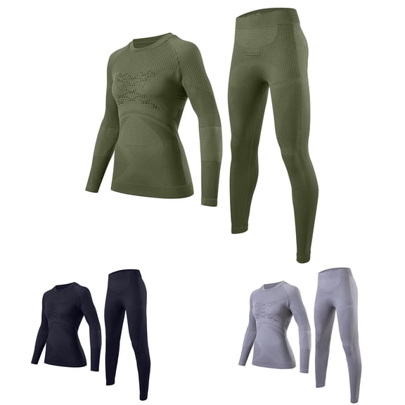 QSXADF Thermal Underwears Women Set Base Layer Top Bottom Base Layer Set Long Sleeve Top And Pants Ski Sports Running Athletic Wear Women Fall Winter Outfits