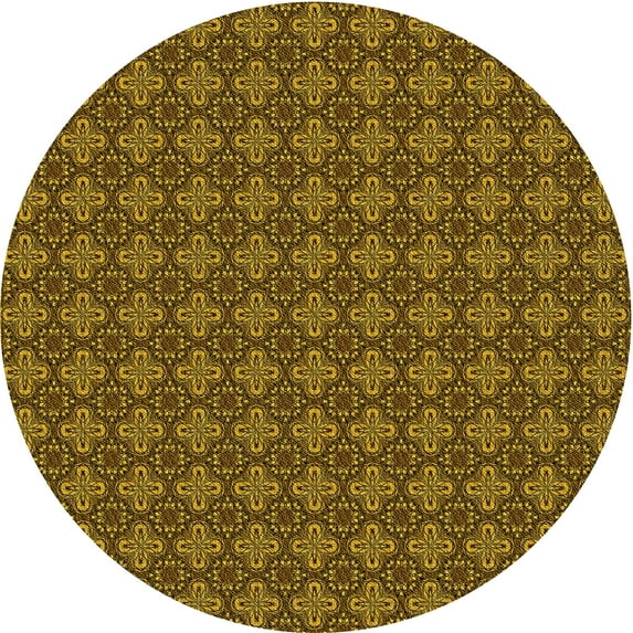 Ahgly Company Indoor Round Patterned Caramel Brown Area Rugs, 7' Round