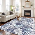 thumbnail image 2 of Area Rug for Living Room, Blue Floral Non-Slip Indoor Ex Large Carpet for Bedroom/Dining Room, Spring Botanical Flowers Leaves Vintage Washable Low-Profile Rectangle Floor Runner Rugs - 8 x 10 Ft, 2 of 8