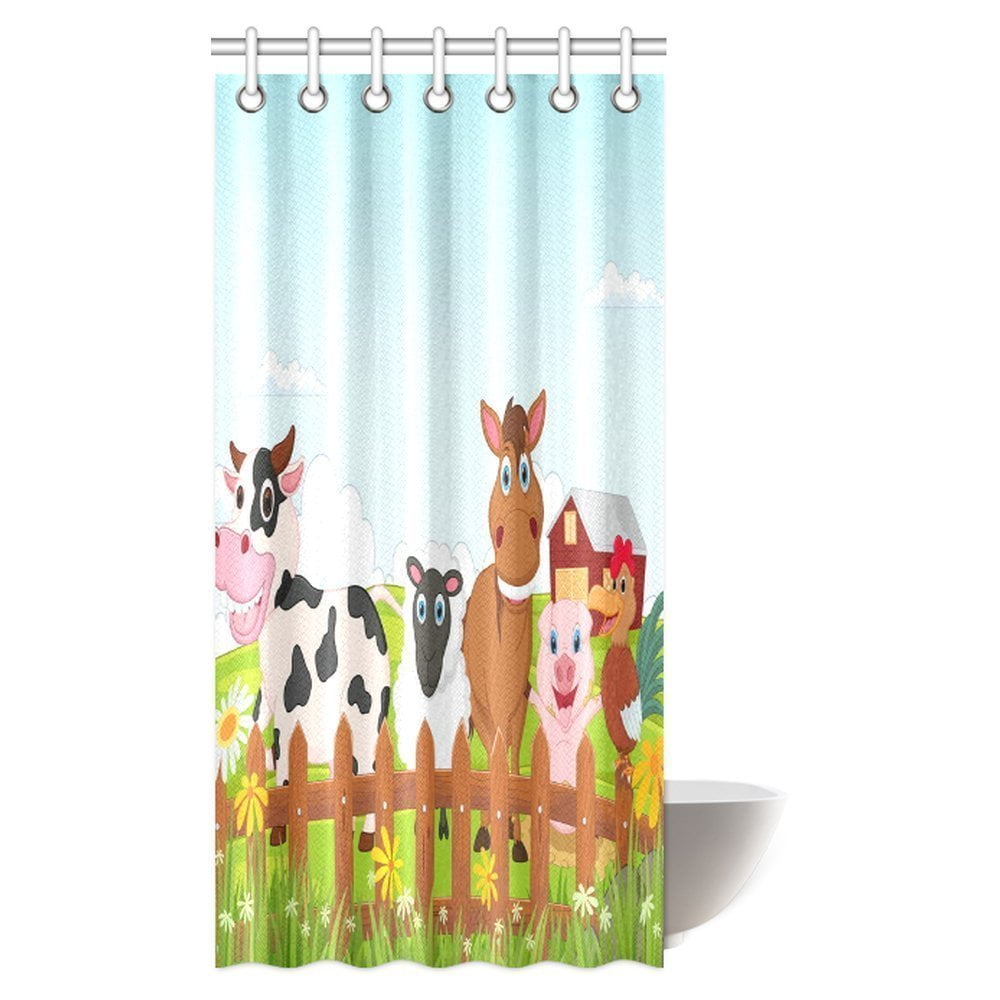 Gckg Cartoon Decor Shower Curtain Happy Farm Animal Qty