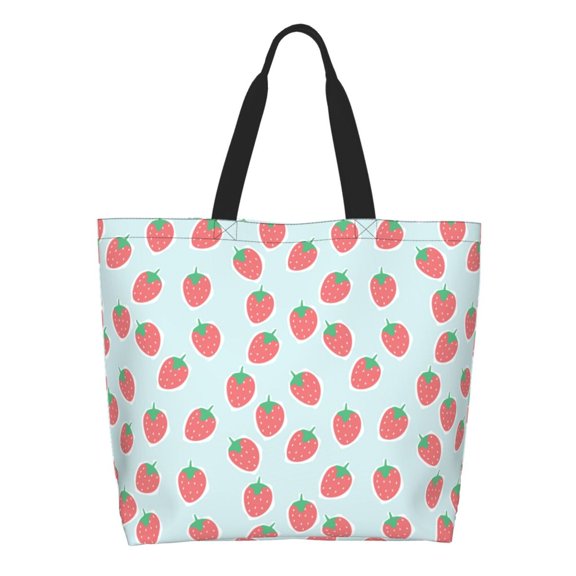 Naloa Hand Drawn Strawberry Tote Bag for Women Large Capacity Shoulder Bag for College Work Travel Shopping