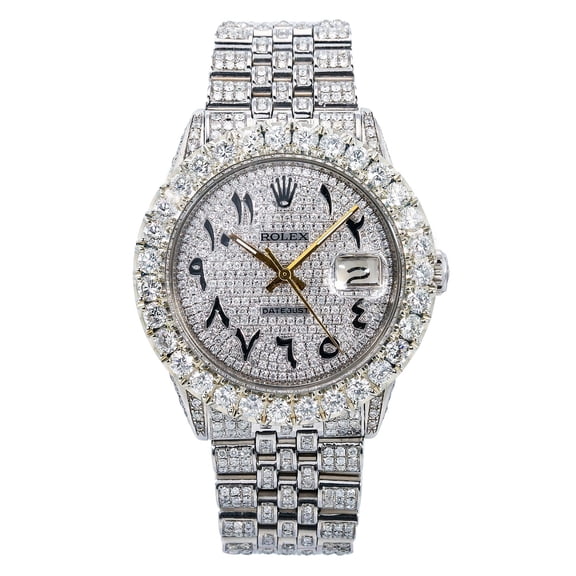 Pre-Owned Rolex Datejust 36MM 16030 Diamond Paved Eastern Arabic Dial Diamond Bezel Stainless Steel Full Diamond Jubilee Bracelet 8.75ct
