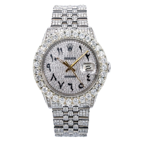 Pre-Owned Rolex Datejust 36MM 16030 Diamond Paved Eastern Arabic Dial Diamond Bezel Stainless Steel Full Diamond Jubilee Bracelet 8.75ct