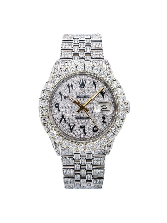 Pre-Owned Rolex Datejust 36MM 16030 Diamond Paved Eastern Arabic Dial Diamond Bezel Stainless Steel Full Diamond Jubilee Bracelet 8.75ct