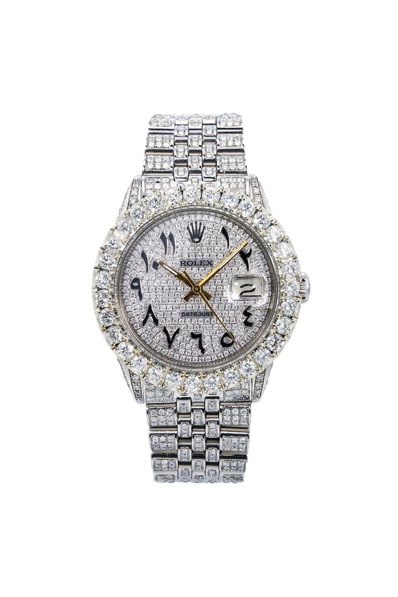 Pre-Owned Rolex Datejust 36MM 16030 Diamond Paved Eastern Arabic Dial Diamond Bezel Stainless Steel Full Diamond Jubilee Bracelet 8.75ct