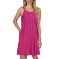 thumbnail image 3 of JIAYUE Women's Dress Solid Color Sleeveless O-Neck Casual Relaxed Fit Beach Mini With Pockets Front Pleats Vacation Everyday Wear Basic Sundress Stylish Female Dresses, 3 of 8