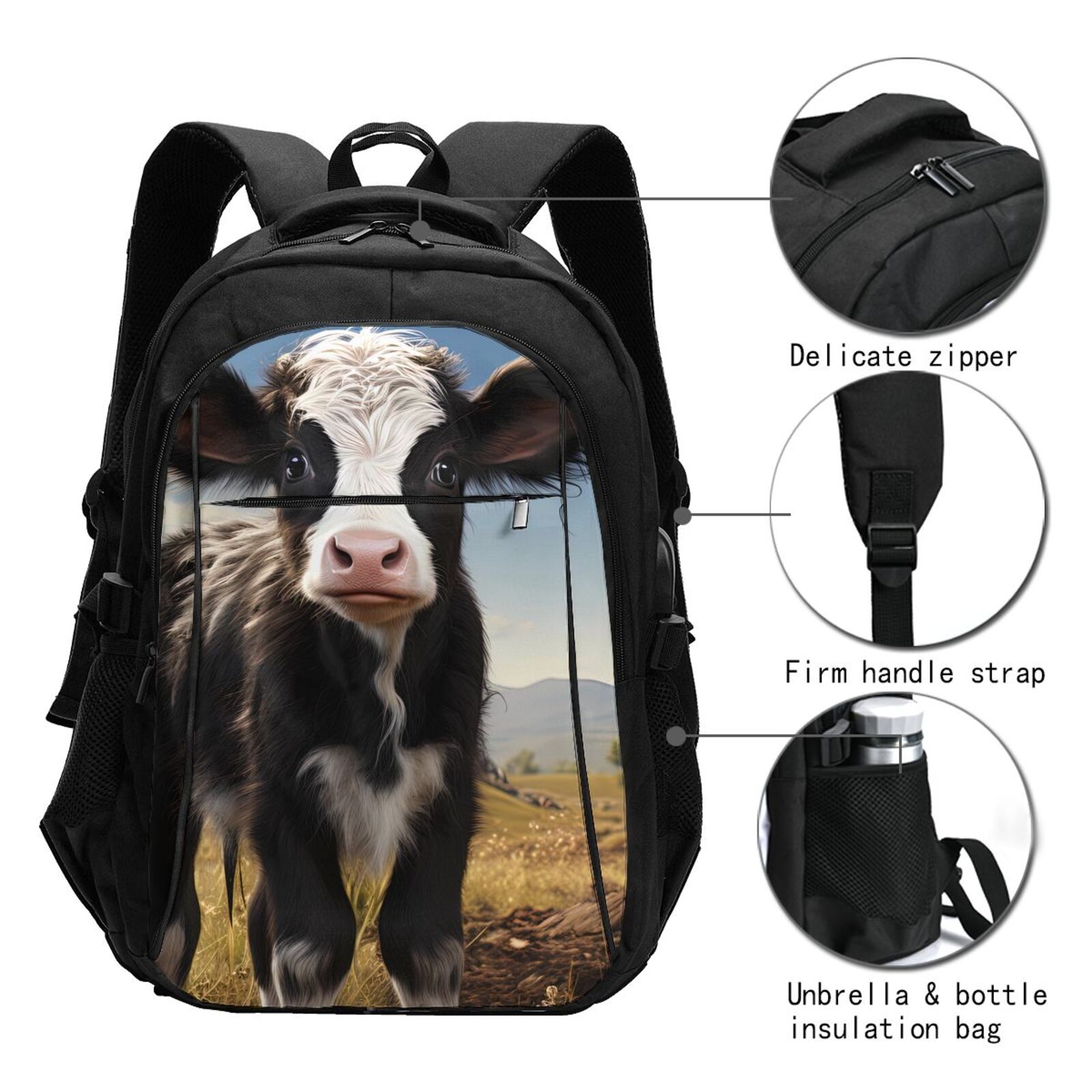 Horeoi Cute Prairie Cow Print USB Backpack for Travel School Work with Laptop Compartment Charging Port and Anti-Theft Pocket
