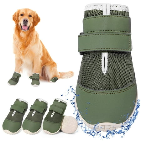 DcOaGt Dog Shoes FEV6 Mesh Breathable Dog Booties for Pavement Summer with Anti-Slip Sole Dog Boots Paw Protectors for Small Medium Puppy for Winter Snow Rain Hiking Military Green 4PCS(Size 4)