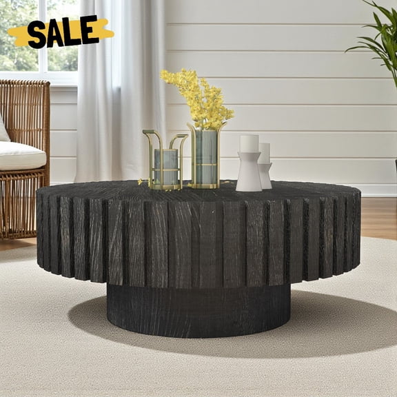 Hassch 31.5" Round Multi-Functional Coffee Table, MDF Construction with Sturdy Pedestal Base, Modern Living Room or Bedroom Accent Table, Black