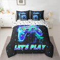 thumbnail image 2 of Manfei Cartoon Console 7 Pieces Bedding Comforter Set,Modern Video Game Full Bedding Set,Blue Green Black Fitted Sheet Flat Sheet For Boys Teens,Super Cozy Room Decor Reversible, 2 of 8
