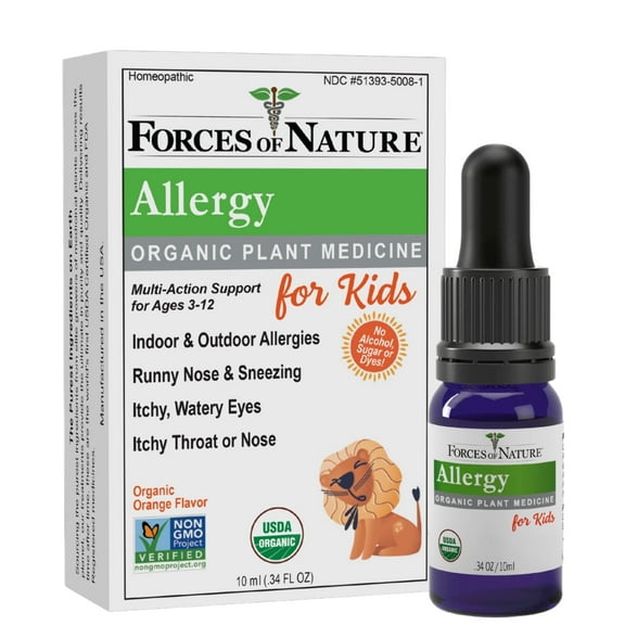 Forces of Nature Kids Allergy Relief 10ml, Natural, Organic, Sublingual Drops, Indoor, Outdoor Allergies, Itchy, Runny Nose, Sneezing