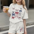 thumbnail image 2 of SGFCWSX Girls 2 Piece Outfits Kids 4th of July Oversized Summer Casual Short Sleeve T Shirt Graphic Print Elastic Waist Shorts Daily Wear White Size 9-10 Years, 2 of 7
