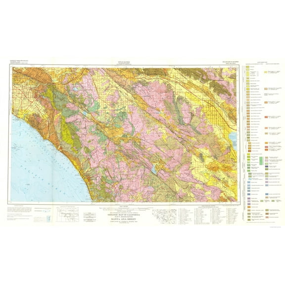 Historic Mine Map - Santa Ana California Mines Sheet - Rogers 1958 - Vintage Wall Art