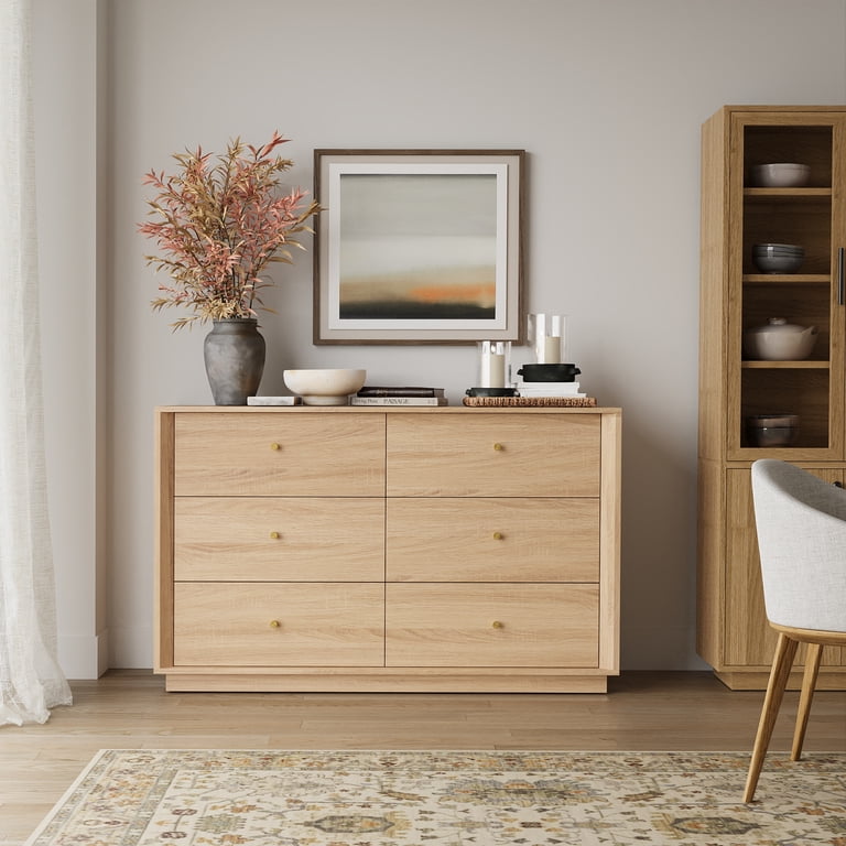 mid century modern wide dresser LuxenHome Mid-Century Modern Wave 6-Drawer 47.2-Inch Wide Dresser
