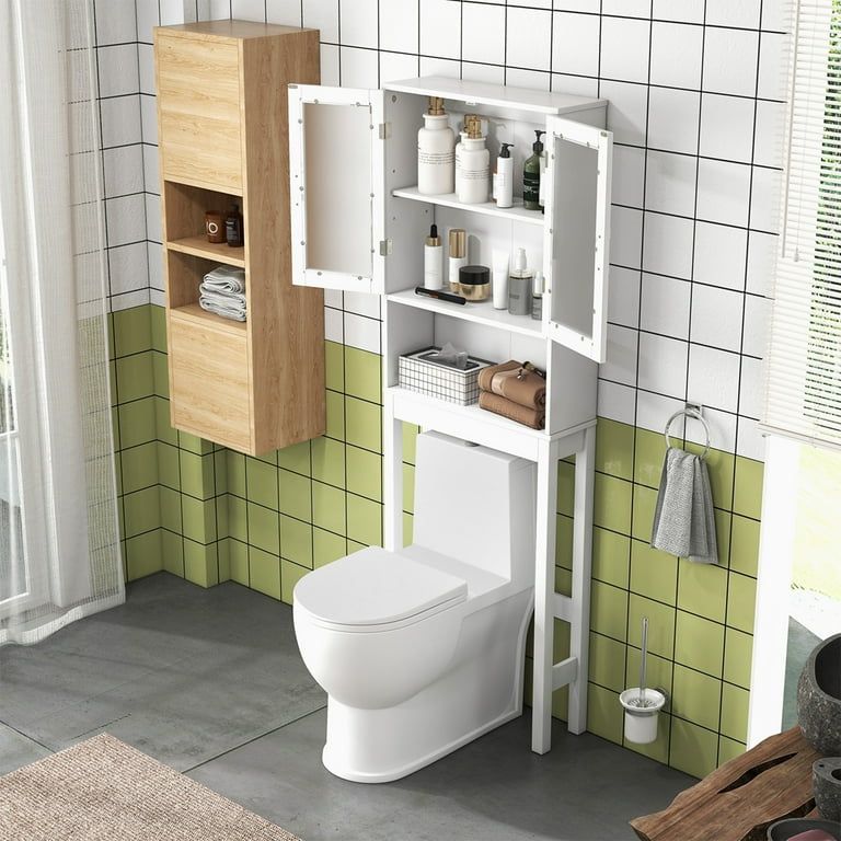 Costway wood floor bathroom storage rolling cabinet holder organizer bath toilet discount